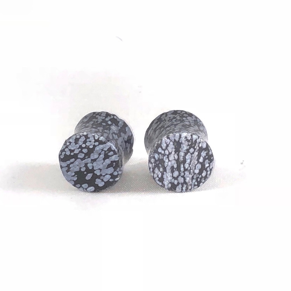 Pair ORGANIC Stone Black & Grey Saddle Plugs 9/16”